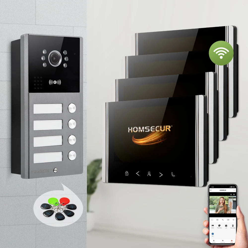 Tuya 7 Inch WiFi Video Door Phone Intercom System Monitor for 4 Apartments Wireless Smart Doorbell Camera Remote Unlock HOMSECUR