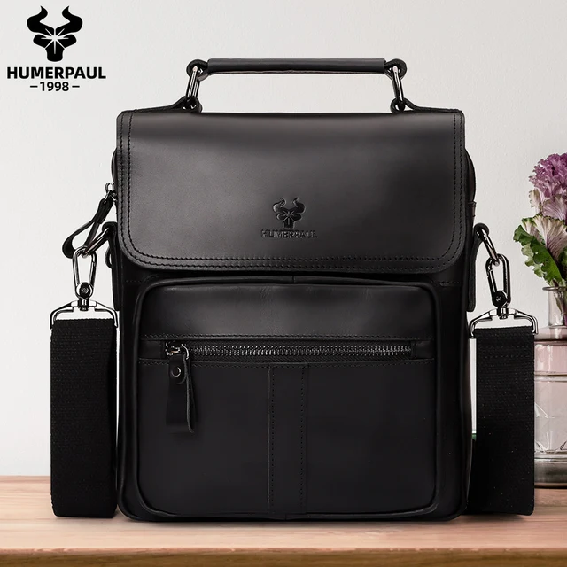 HUMERPAUL prawdziwa skórzana męska torba na ramię luksusowa biznesowe torby listonoszki pracy moda męska Crossbody z regulowane ramiączka