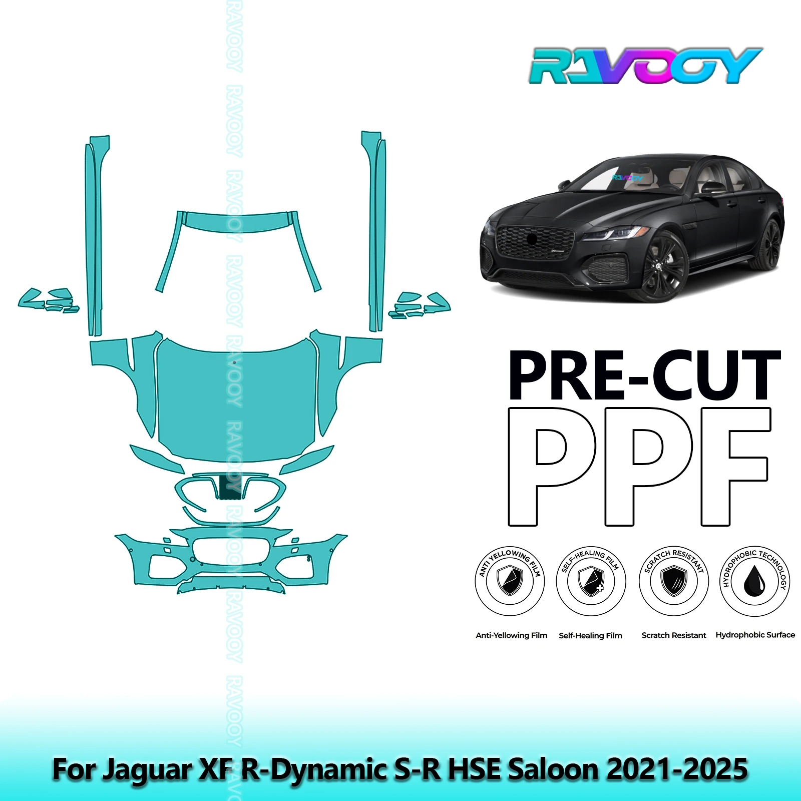 

8.5Mil Precut Paint Protection Film PPF Clear Bra Front Kit+Rockers For Jaguar XF R-Dynamic S-R HSE Saloon 2021-2025