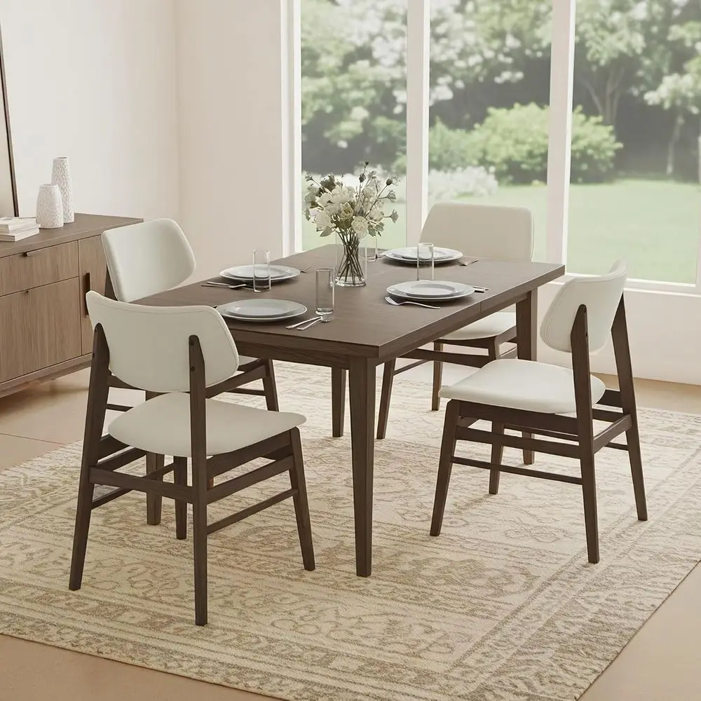 

Upholstered Dining Chairs Set of 4, Solid Oak Wood with Cushioned Backrest, Suitable for Kitchen or Café, Cream Fabric & Walnut