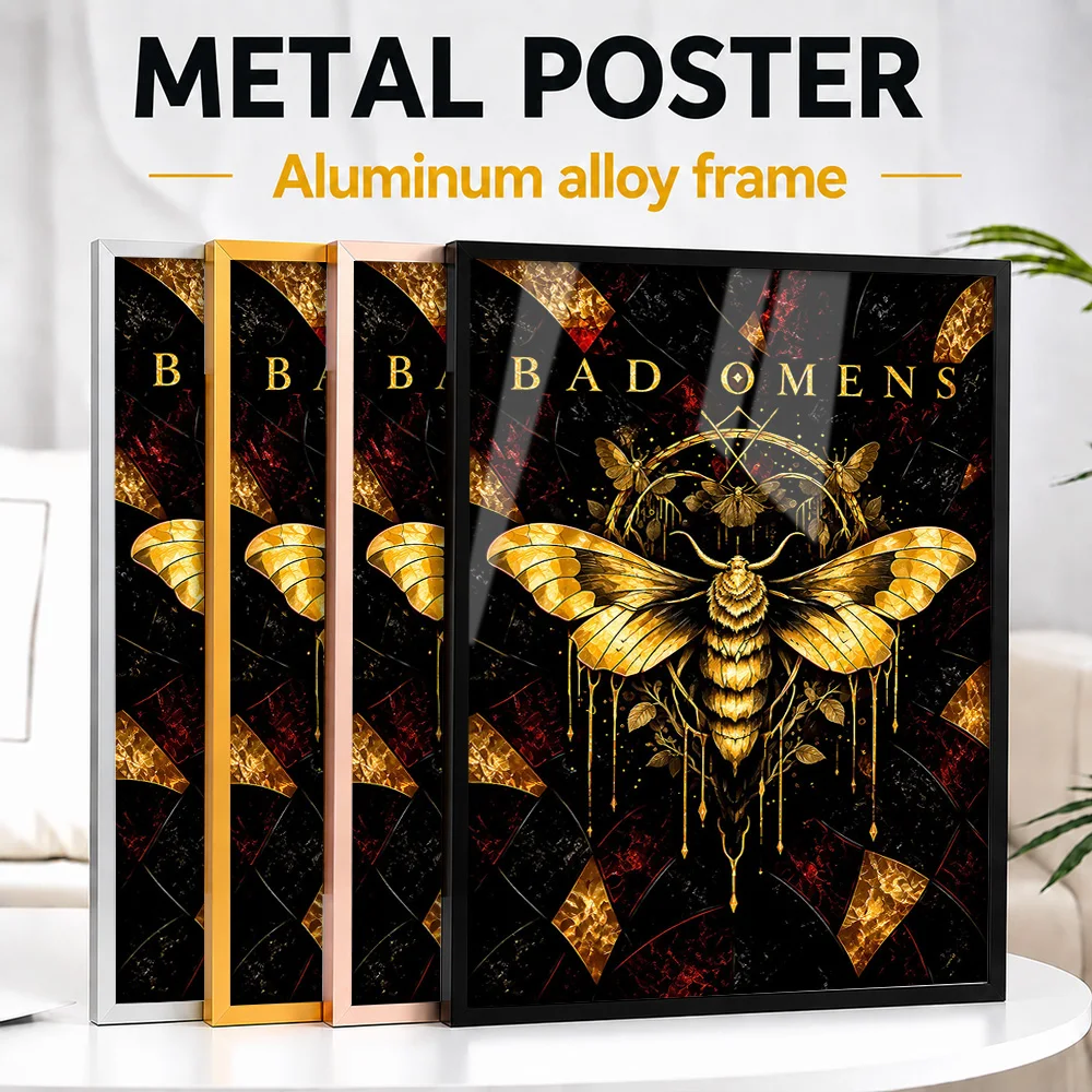 Bad Omens Gold Moth Metal Poster With Aluminum Alloy Frame Customized Painting Style Wall Art For Home Office And Living Room