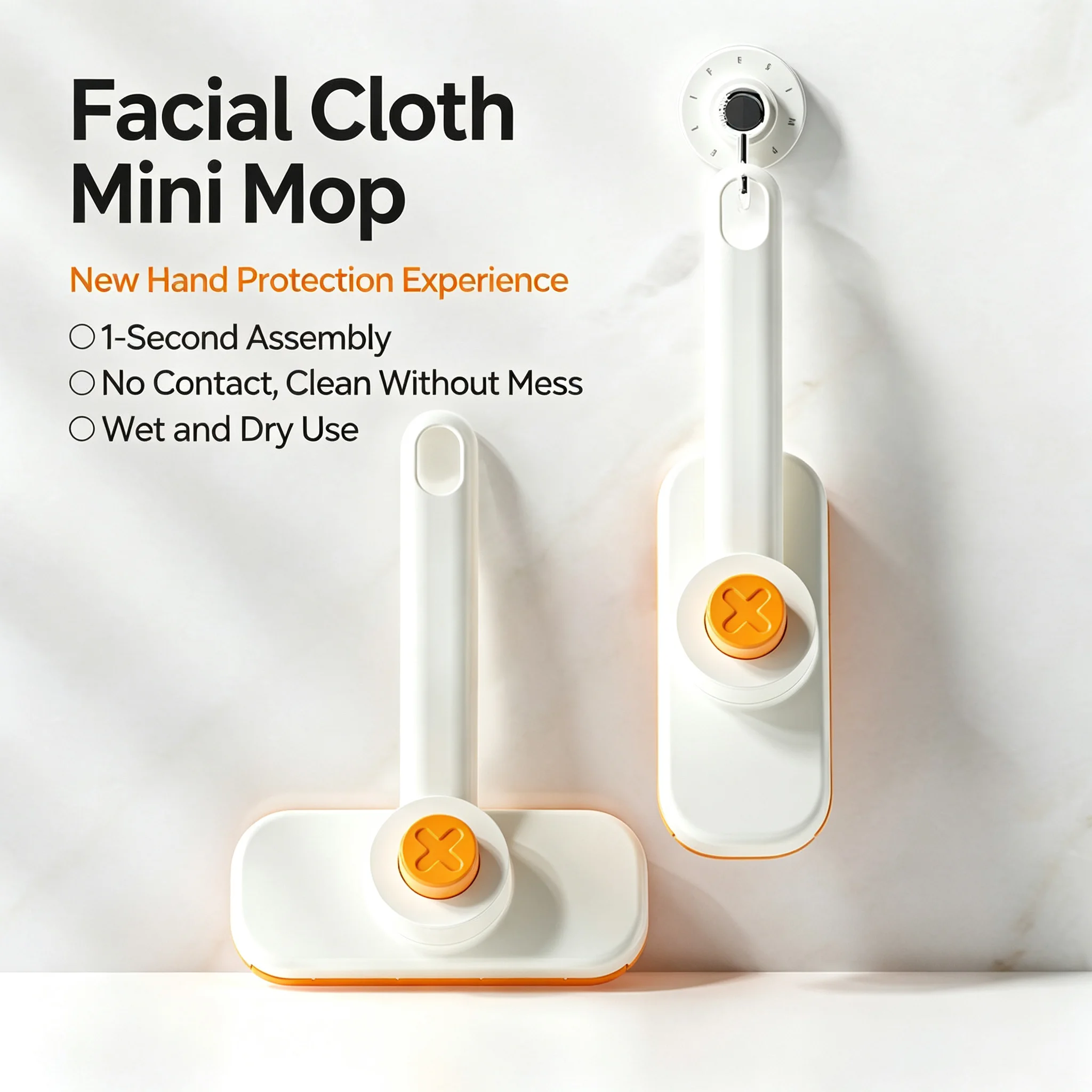 Handheld No Touch Mini Mop with Snap Grip Cloth Holder for Paper Towels Wet Wipes Table Kitchen Cleaning