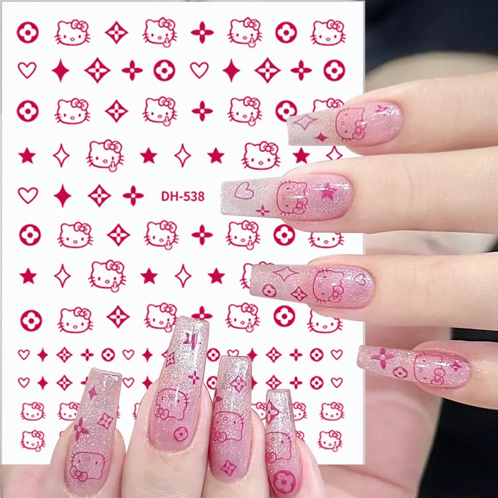 Hello Kitty New Nail Stickers Kawaii Cartoon Manicure Art Paster Decals Adhesive Backing Patch Simple 3D Mini Small Decor Gifts