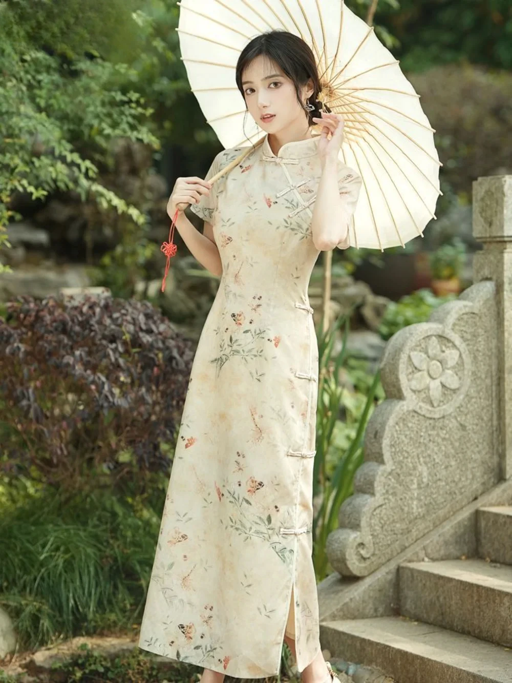 Girls' Qipao Improvement Small Fresh Long Dress Summer Women 2025 New Chinese Vintage Cicpao Long Youth Style High Cheongsam End