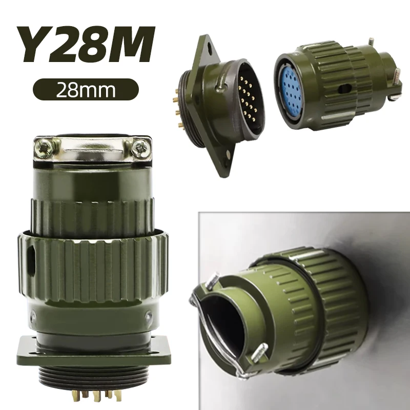 Y28M 4-37Pins Male Female Fast Buckle Fixed Type Industrie Connector 28mm Aviation Plug Army Green