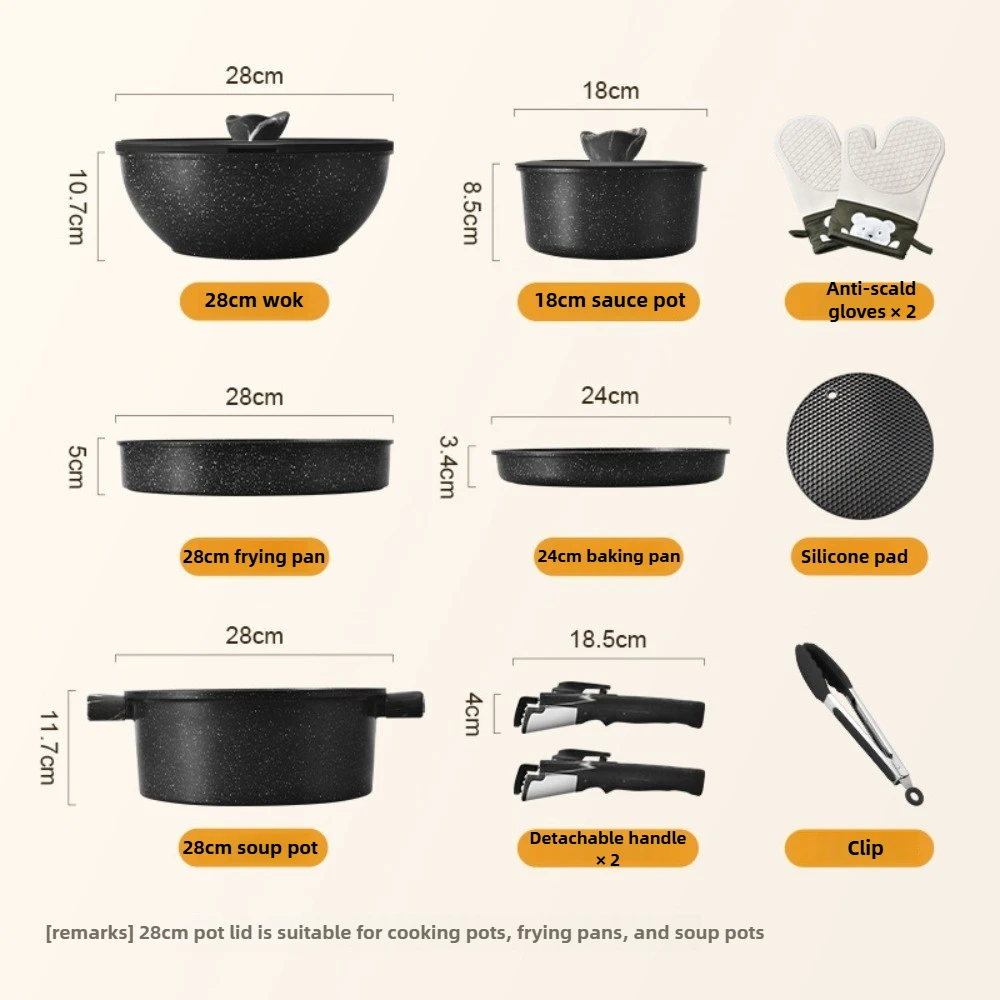 13 Pcs Pots and Pans Set Nonstick Detachable Handle Cookware Sets Evenly Heated Dishwasher Oven Safe Easy Clean Cookware set