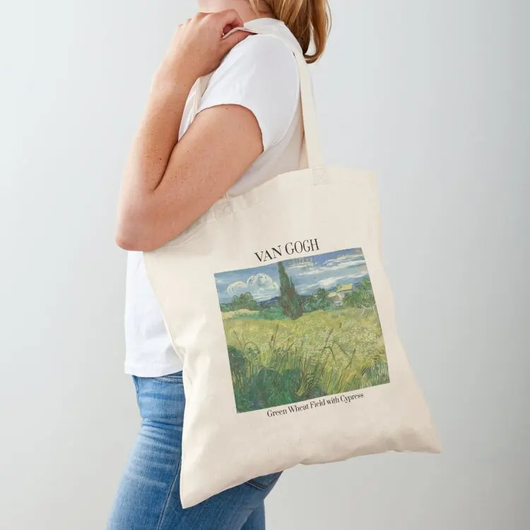 Van Gogh Green Field with Cypress Art Gift Tote Bag female bag tote bag custom canvas bags Portable shopping