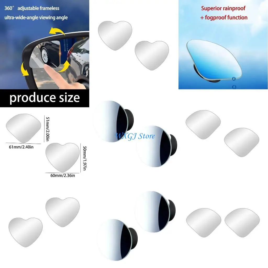 

37JE Fashionable Car Mirrors Blind Spots Reduction Quick Install 360 Degree Rotation