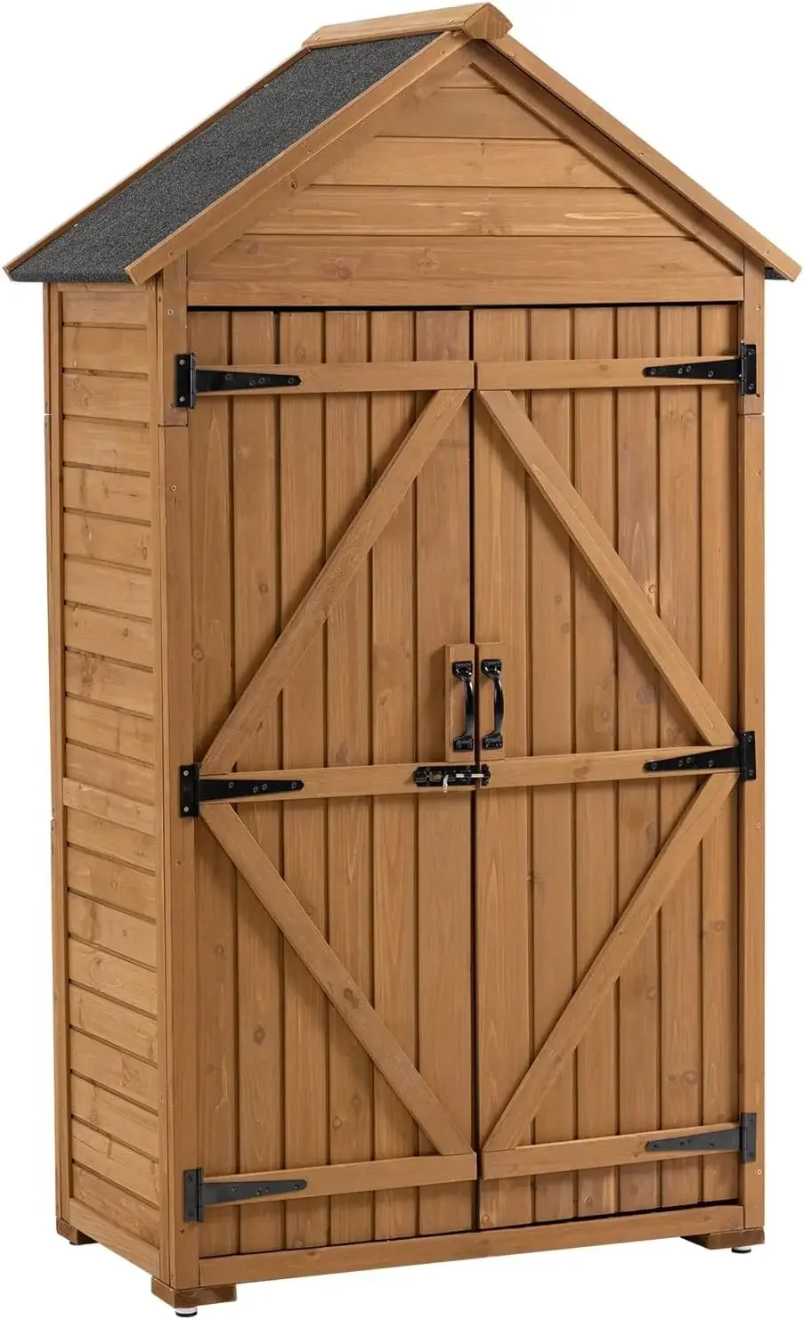 Outdoor Wooden Storage Cabinet, Garden Wood Tool Shed, Outside Wooden Shed Closet with 3 Detachable Shelves, Waterproof Roof