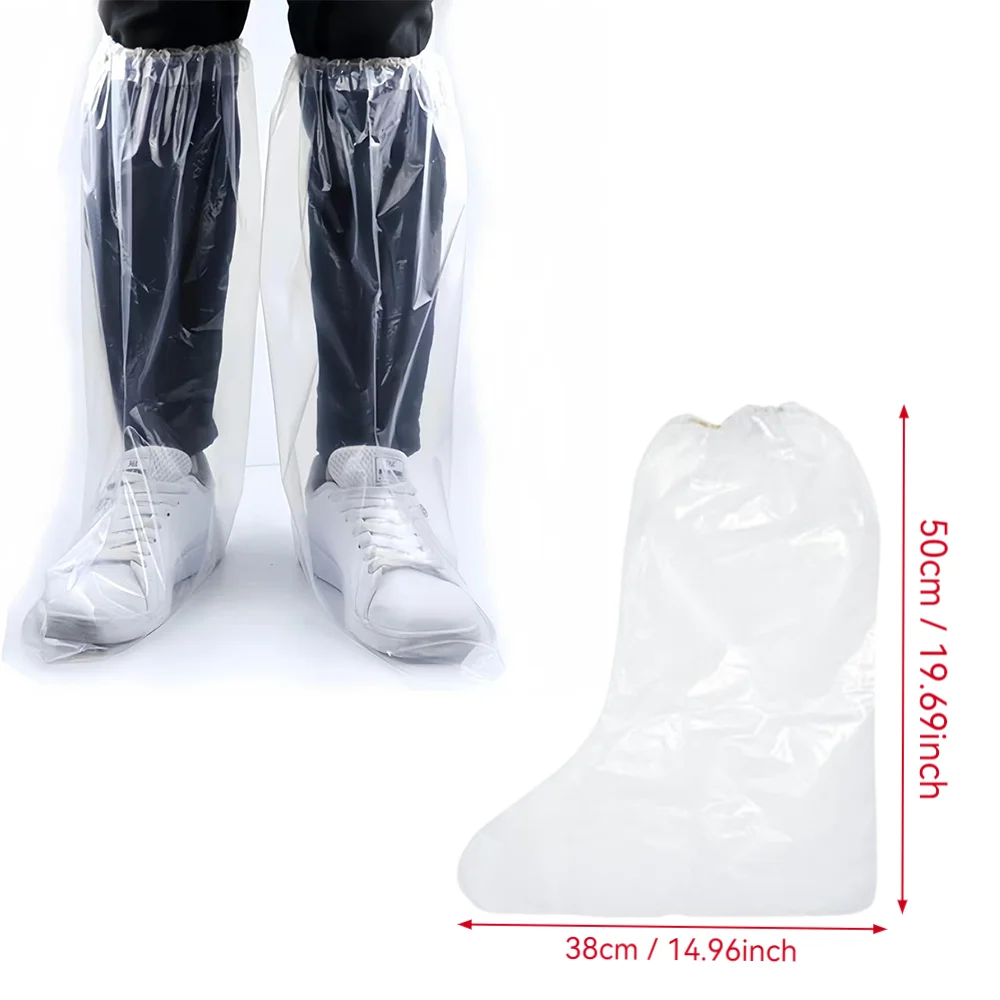 Rainproof and waterproof shoe covers, unisex, made of thickened PE material, non-slip, disposable, slip-on style, suitable for outdoor rainy days, ideal for commuting and walking the dog (transparent version)