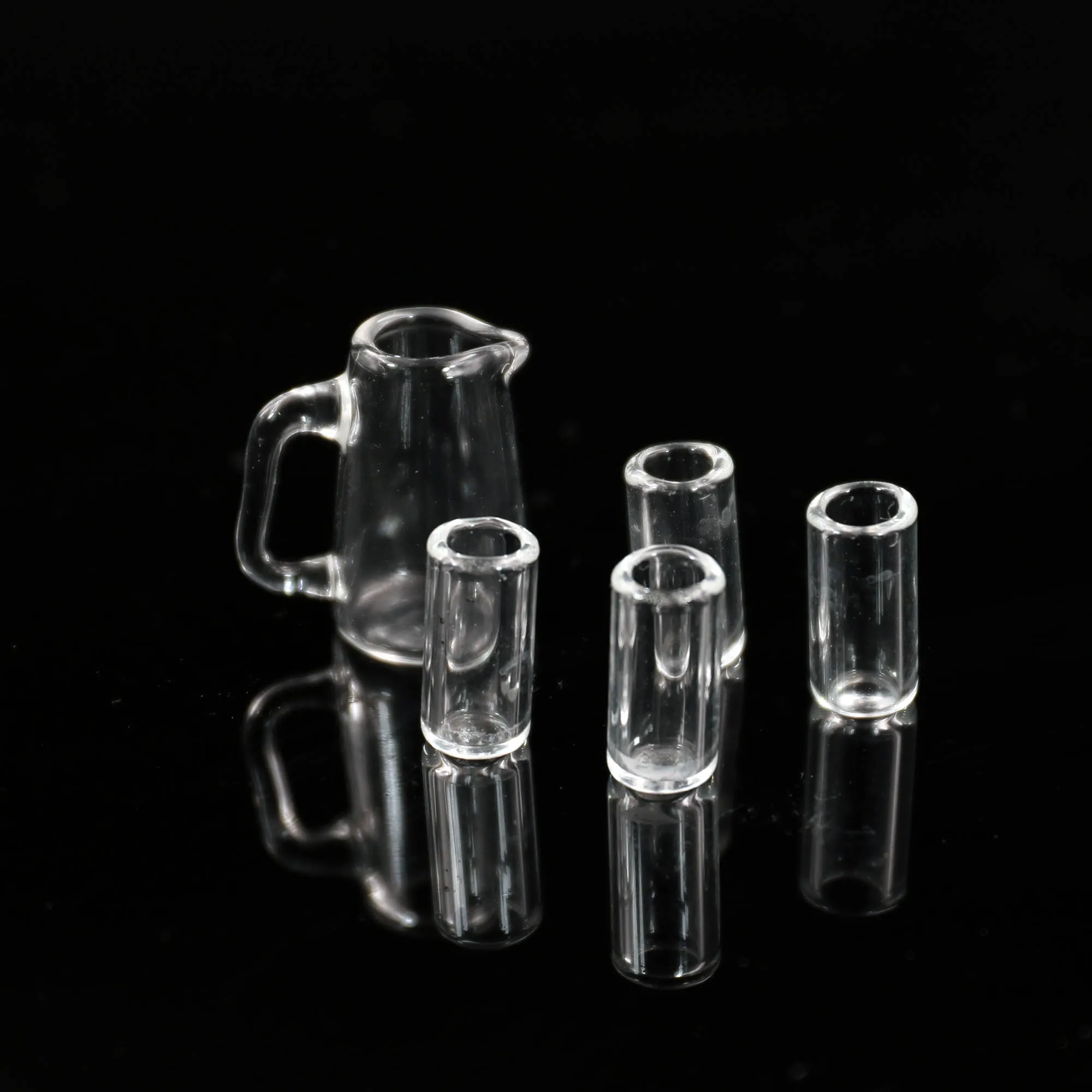 5PCS Miniature Glass Kettle with Cups Mini Glass Bottle Dollhouse Miniature 1:12 Scale Accessory