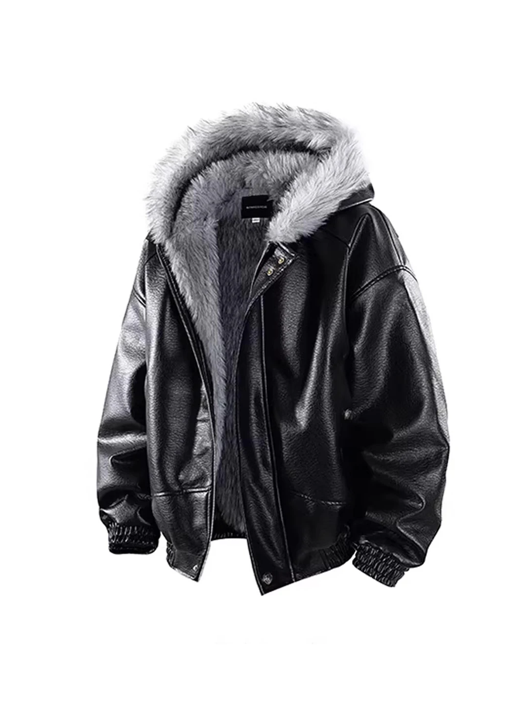 

Trendy Haome Fce Lined Thiened Hooded Cotton Jaet Men's Sle Tee Proof Warmth PU Leather Motorcycle Clothing