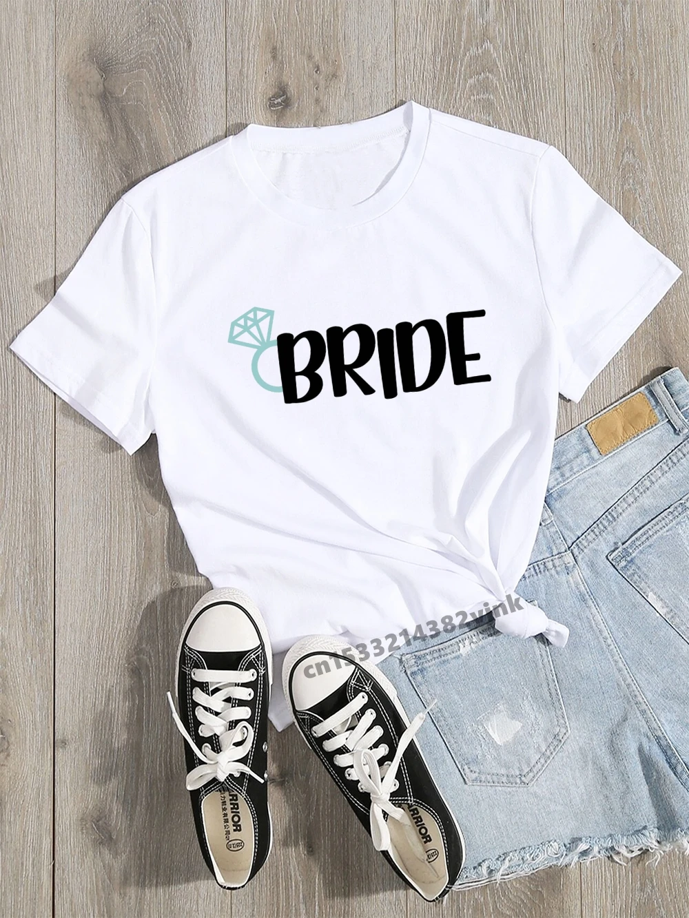 Blue Diamonds Bride Team Bride Wedding Party Women Evjf T-Shirt Casual ladies basic O-collar white Short Sleeved Women T-shirt