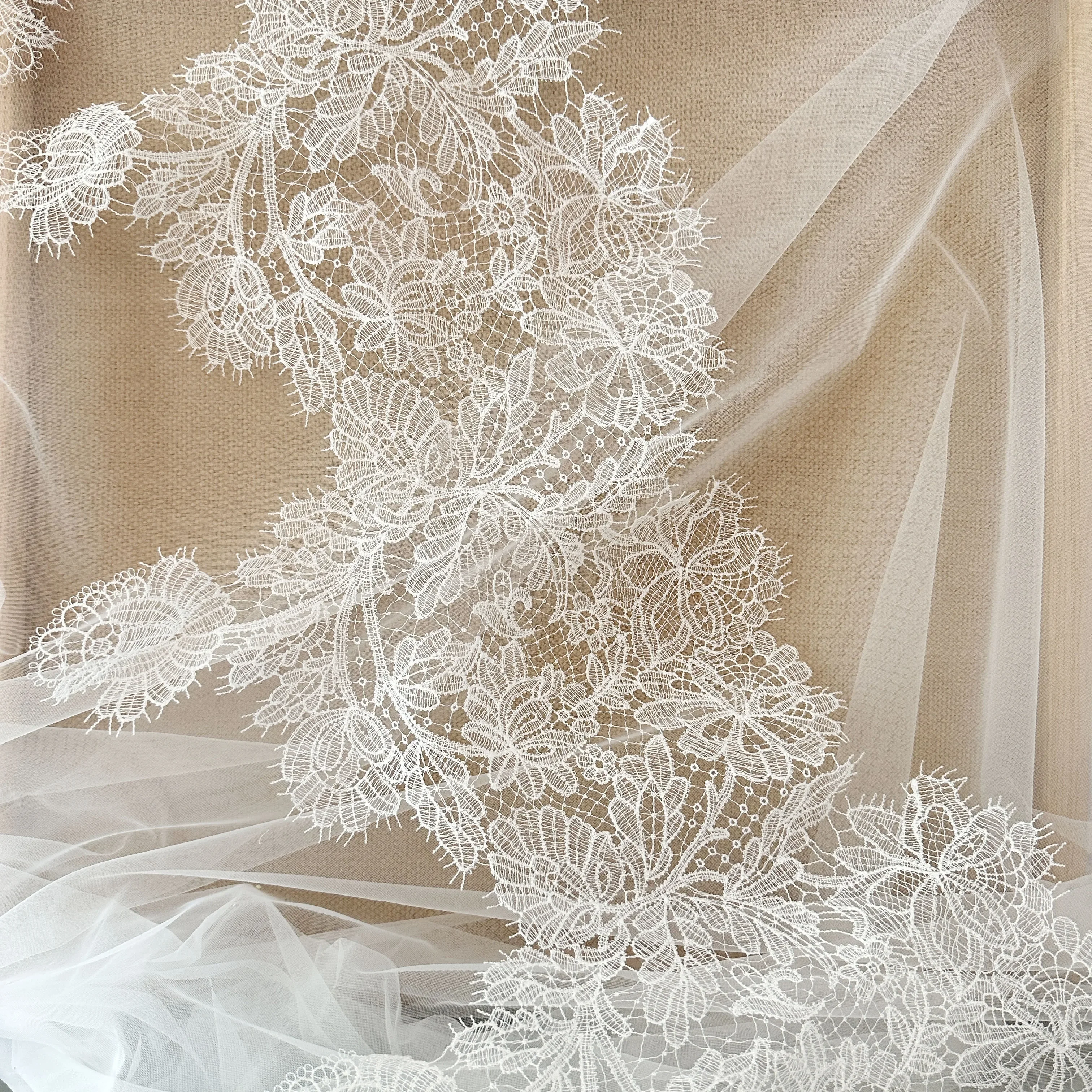 

Lace Embroidery Stripes,Handmade DIY Accessories for Wedding Dress Decoration, White Mesh, Hollowed Out Fabric, High Quality