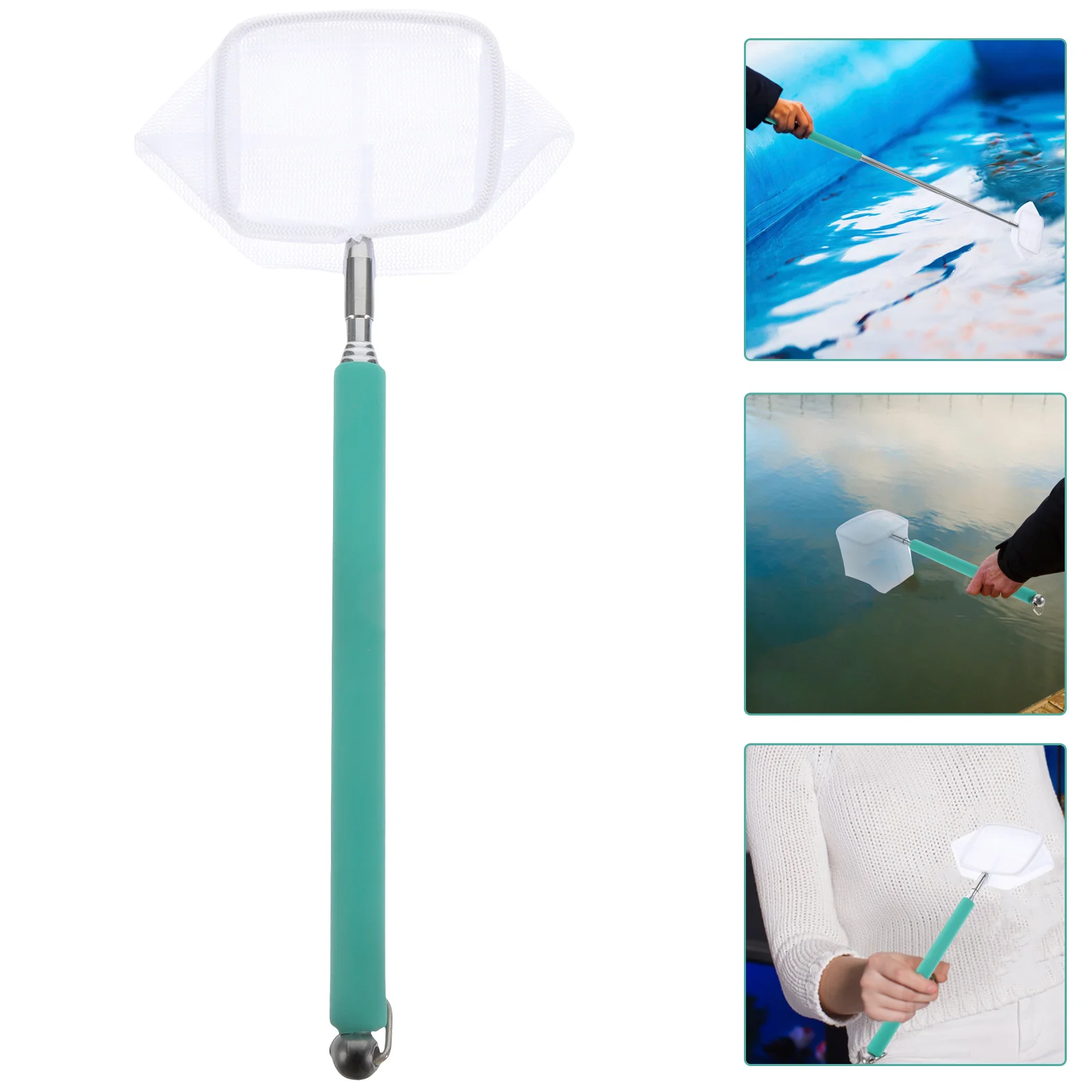 Fish Tank Telescopic Landing Net Unbreakable Aquarium Handle Three-dimensional Fishing Net (Square Mesh Random Color)