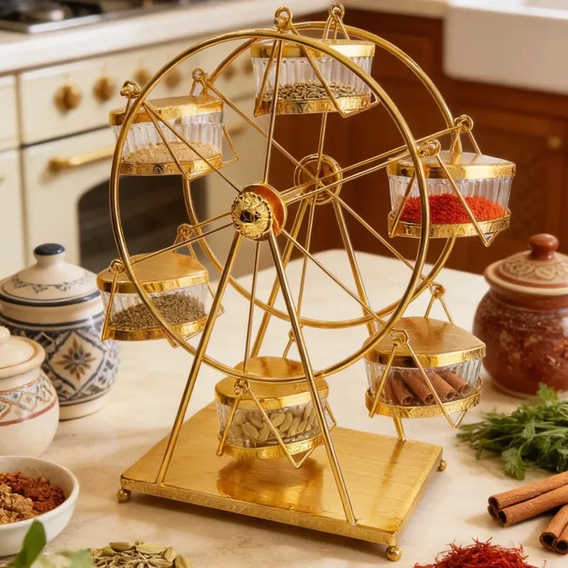Rotating Ferris Wheel Spice Rack Creative Kitchen Organizer Display Stand for Salt Pepper Jars Hotel Restaurant Tableware