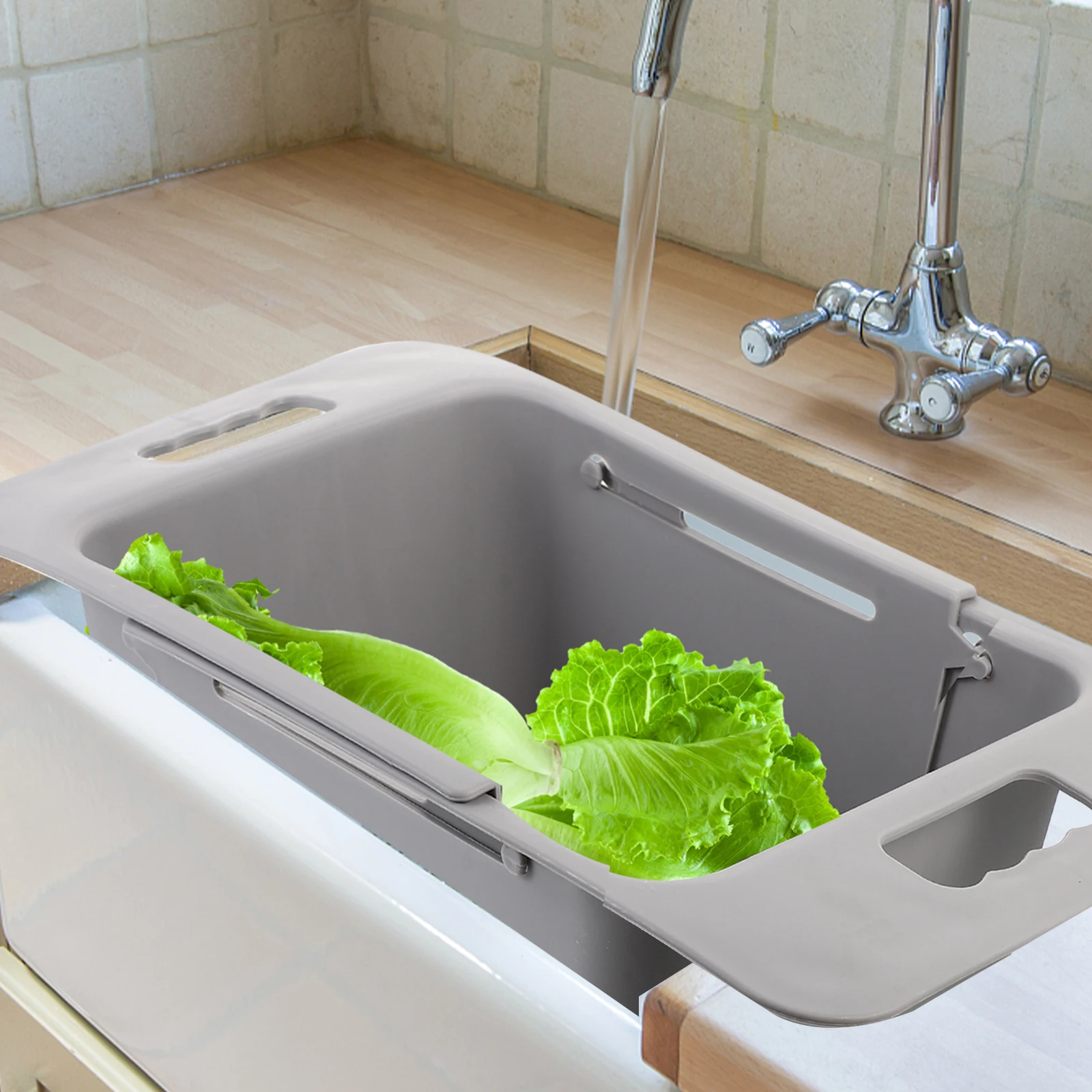 

Adjustable Sink Drainer Colander Kitchen Basket Fruit Drying Strainer Nordic Grey Multi Functional Storage Rack Vegetables