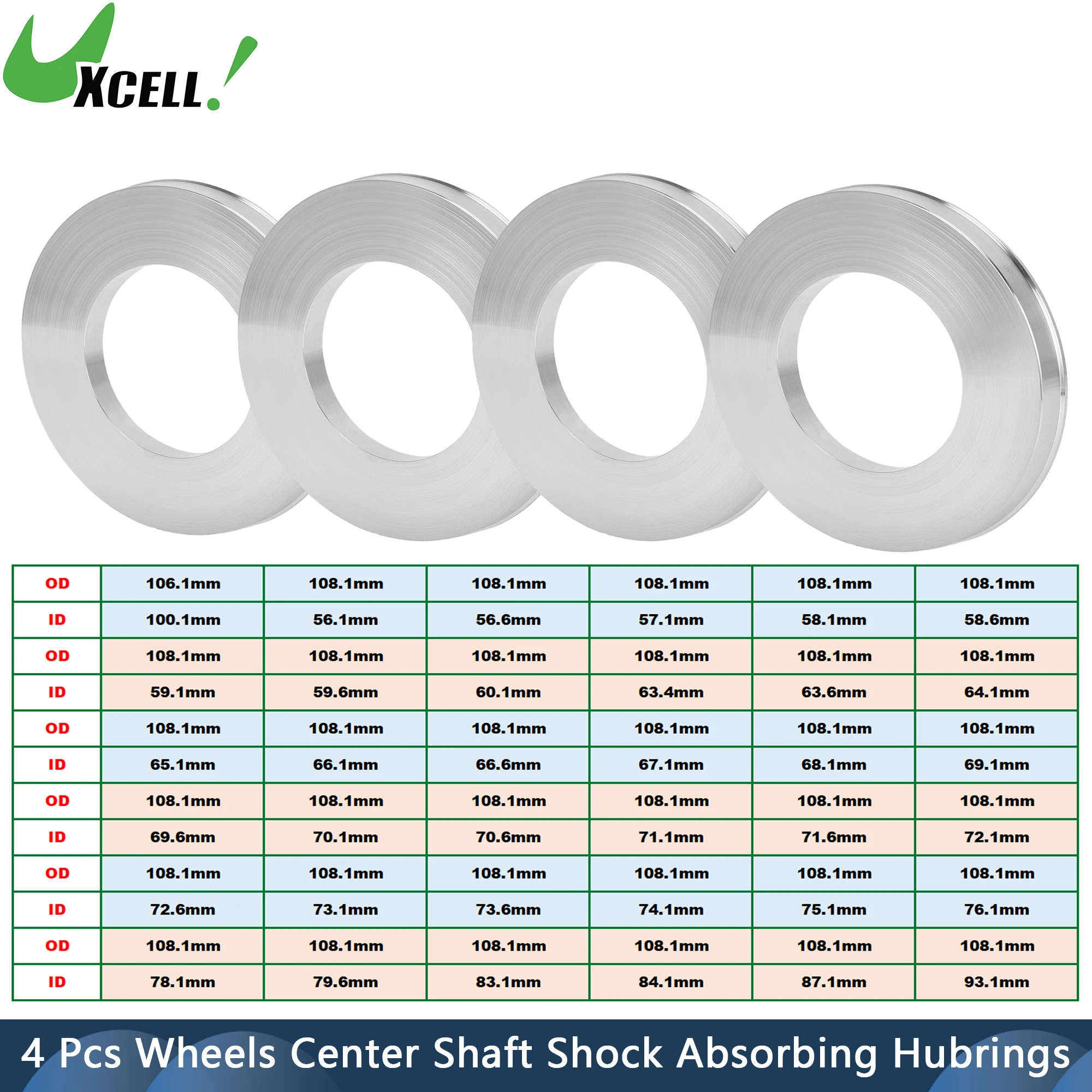 

UXCELL 4pcs Car Wheel Hub Centric Ring OD 108.1mm to ID 56.1/57.1/59.1/60.1/64.1/76.1/84.1/93.1mm Wheels Center Hubrings