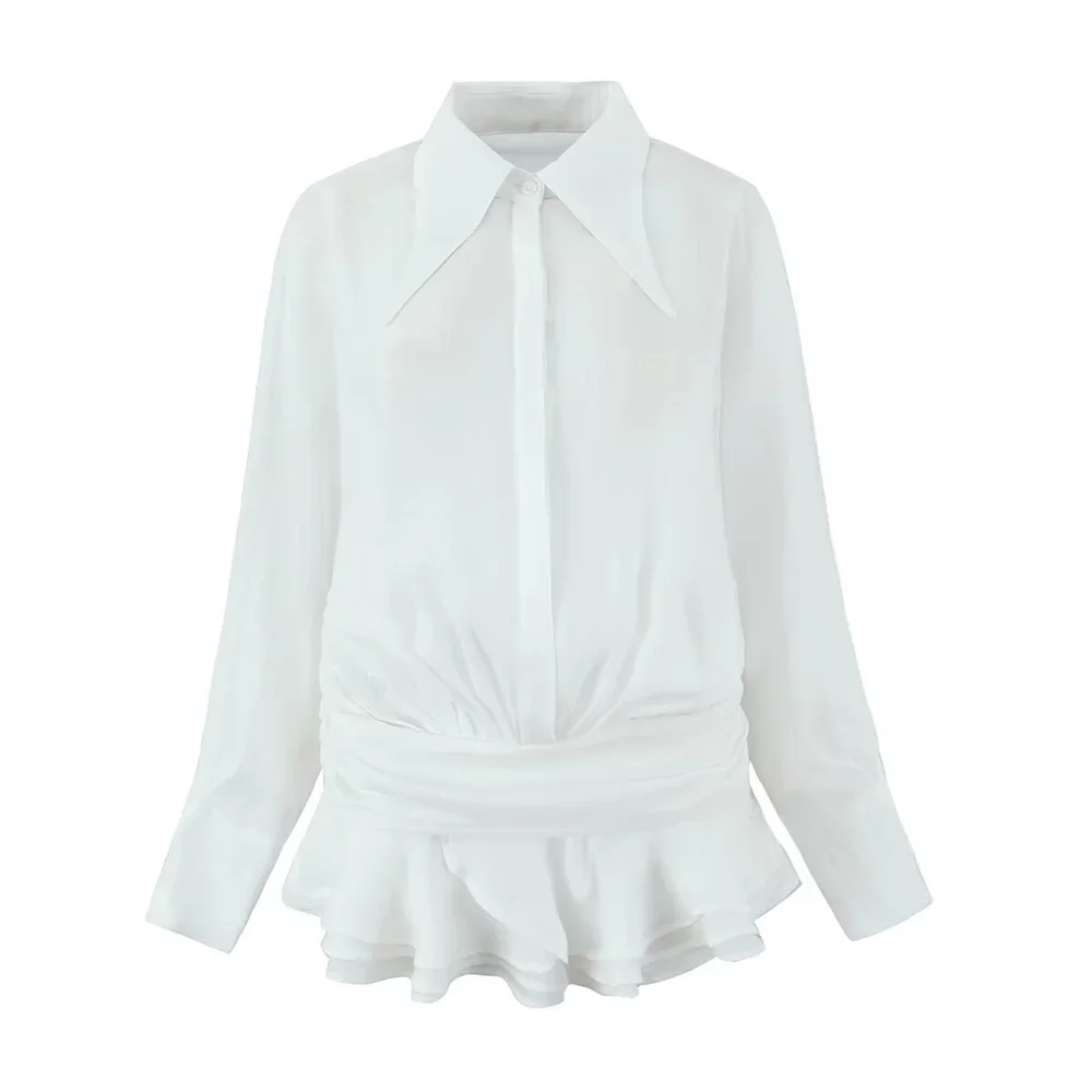 Herbst neues Produkt Damenmode Stil Schlankheit kragen Langarmhemd Dekoration kurzes Kleid