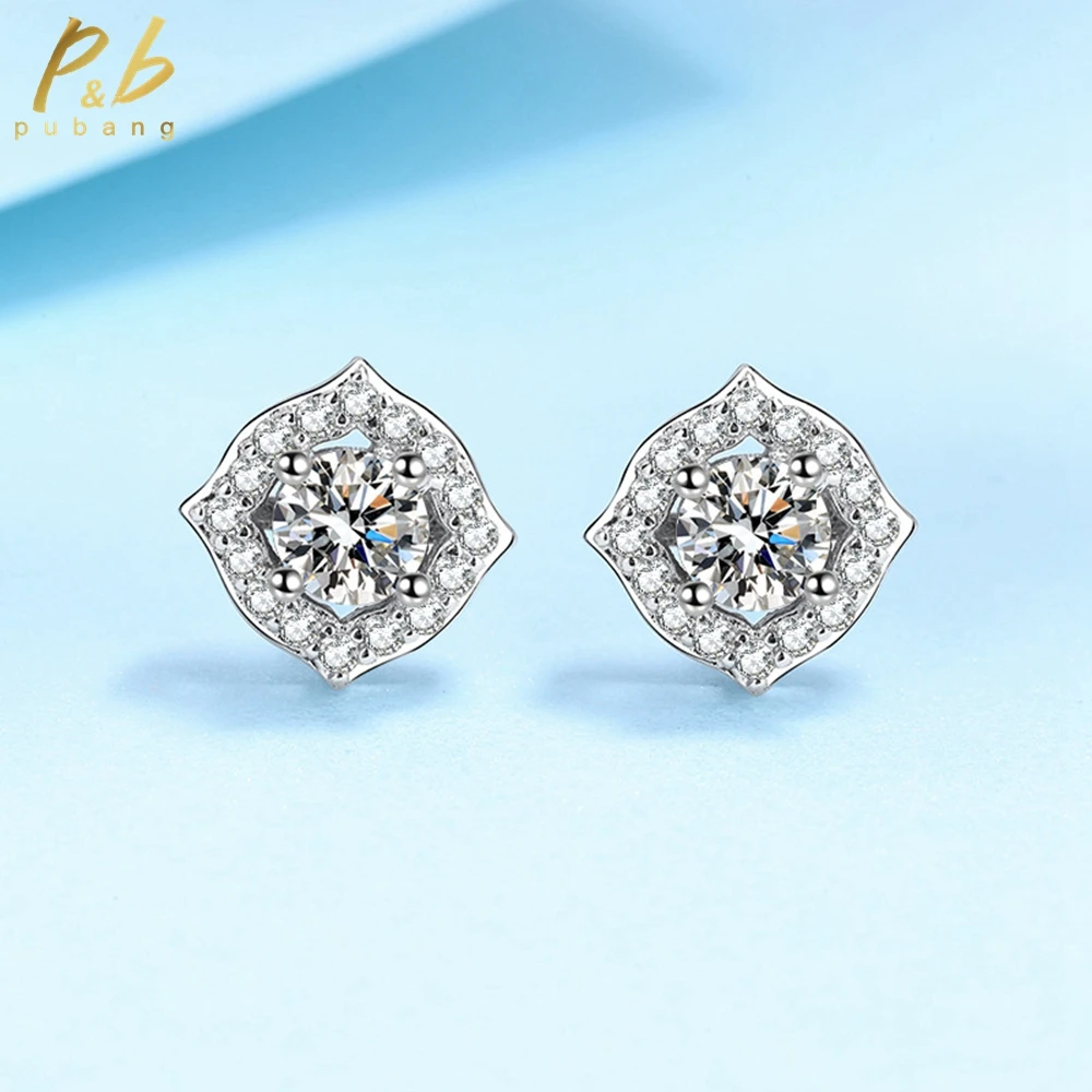 

PuBang Fine Jewelry Solid 925 Sterling Silver Moissanite Diamond Classic Stud Earrings for Women Anniversary Gifts Free Shipping