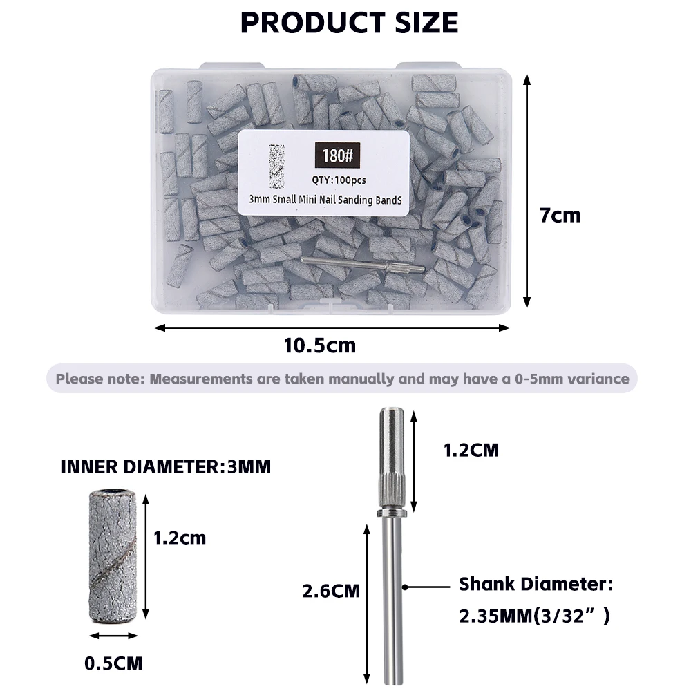 50/100 pièces 3mm petites bandes de ponçage des ongles ensemble pour forage des ongles fraisage manucure Salon-80/120/180/240 grain papier de verre accessoire