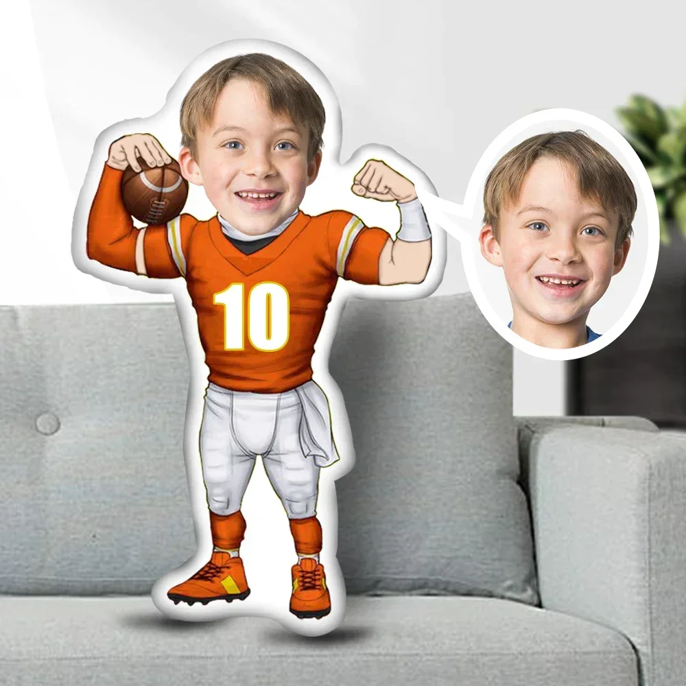 Minime Pillow cushion Dolls Photo Face customized Pillow creative Personalized American Football Sporter number 10 orange Jersey