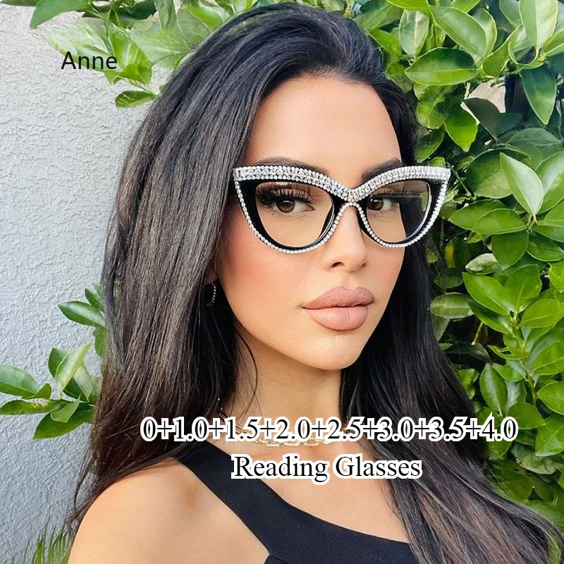 Luxury Cat Eye Reading Glasses New Fashion Diamond Frame Far-sight Eyeglasses Finished Prescription Plus Reading Eyewear Diopter