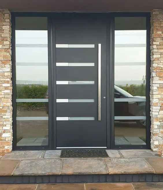 Sixinalu-puertas de entrada principal exteriores, puerta delantera de alta seguridad con vidrio templado, puerta de aluminio de diseño moderno para Villa y hogar