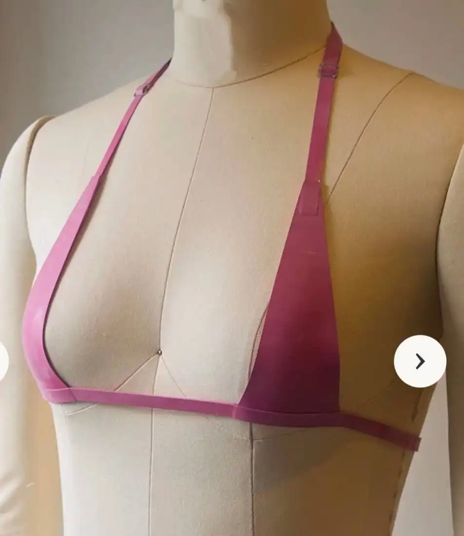 Custom made woman Latex micro halter bikini top with adjustable straps handmade latex Zero bra cosplay club swimwear