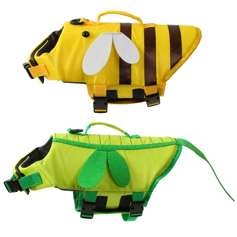 Dogs Pool Vests Safety Swimsuit Save Handle for Small Dogs Swimming Vests with Yellow Striped Flotation Suit