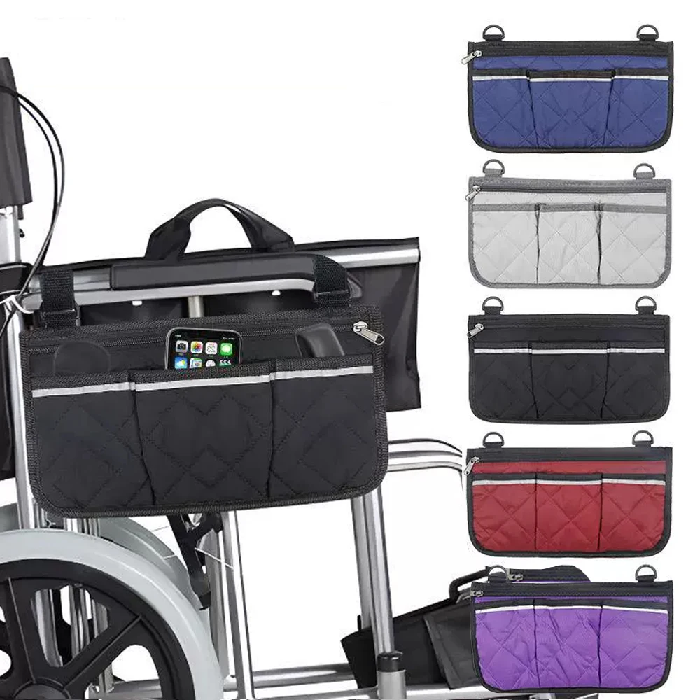 Wheelchair Armrest Side Storage Bag Portable Pouch Large Capacity Side Pouch for Outdoor Elderly Walker Hanging Storage Bag