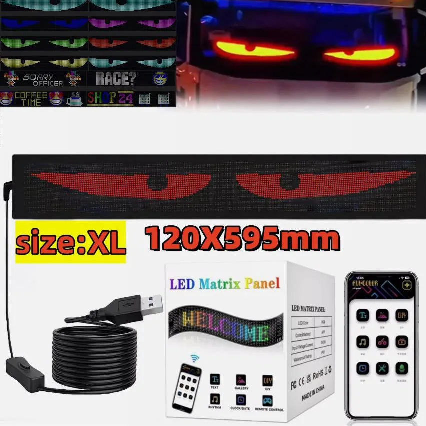 12*60cm LED Flexible Screen Can Adjust Content Programmable Pixel Panel Display Truck Eye Car Sign Animation Bluetooth Control