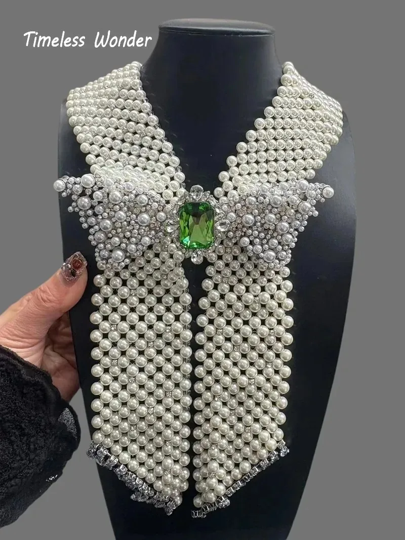 Timeless Wonder Crystal Zircon Bowknot Braided Pearl Statement Necklace Women Designer Jewelry Runway Art Deco Vintage Top 4526