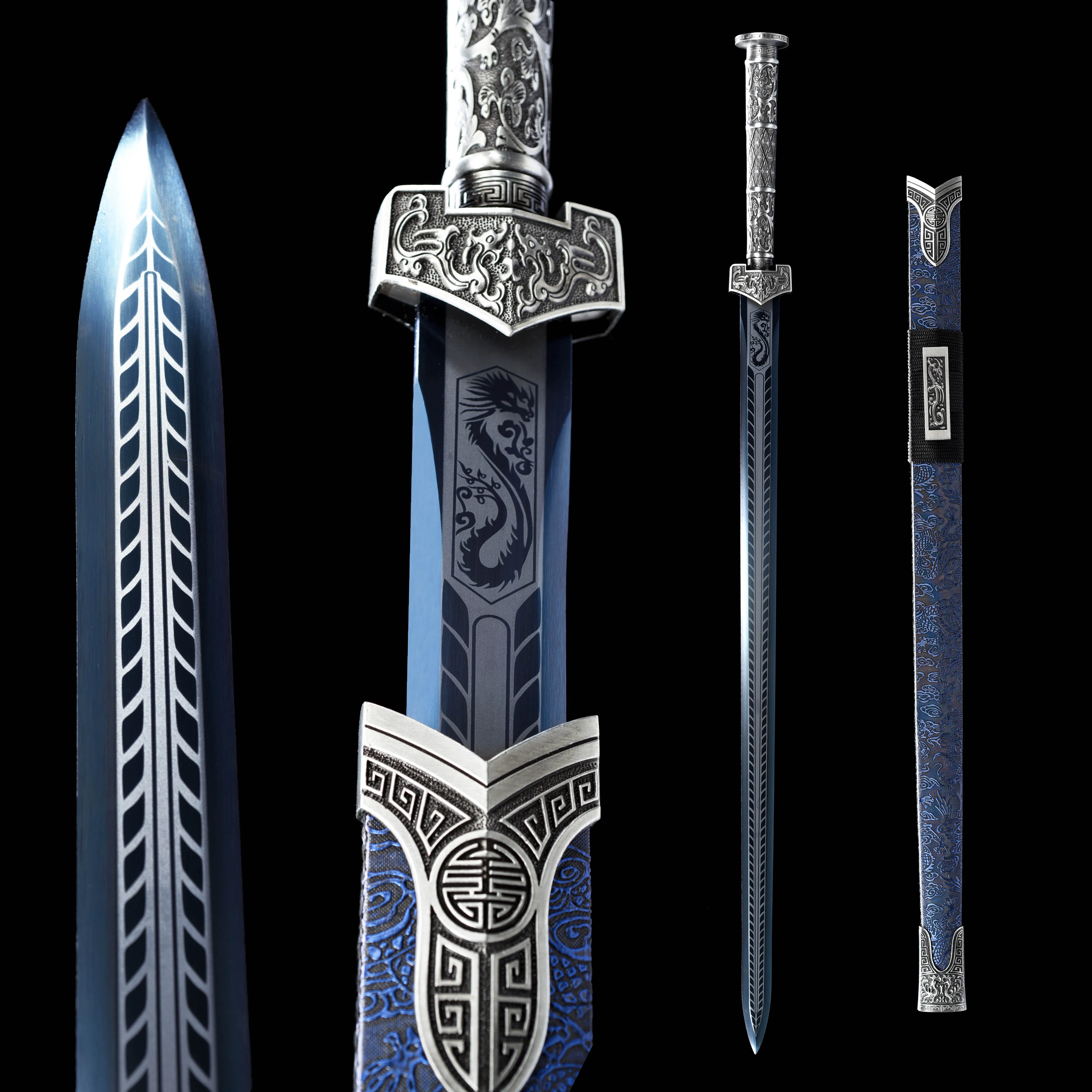 

103cm Medieval Chinese Han sword katana cosplay blue real steel combat preparation hand-polished sharp samurai sword Weapons