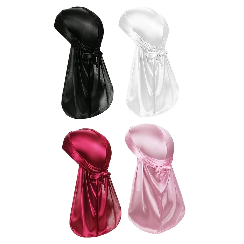 4pcs Unisex Durag Elastic Solid Color Breathable Soft Pirate Head Wrap for Hip Hop Sports Daily Wear Cosplay Party