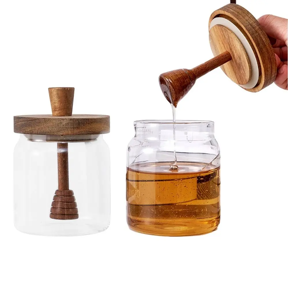 

Convenient Airtight Honey Pot Lid Regular Mouth Honey Jar Dipper Set No Drip Wooden Honey Dipper Glass Honey Containers Syrup