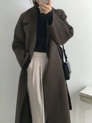 French Lazy Style Warm Female Fresh Winter 2023 Classical Belt Retro Loose Women Woolen Coats Chic Casual Long Coat Long