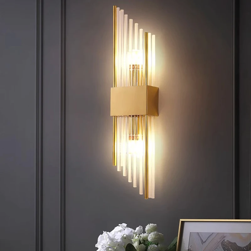 LED stainless steel glass wall sconce with creative bevelled opening, suitable for home decoration in hallway, study, bedroom.