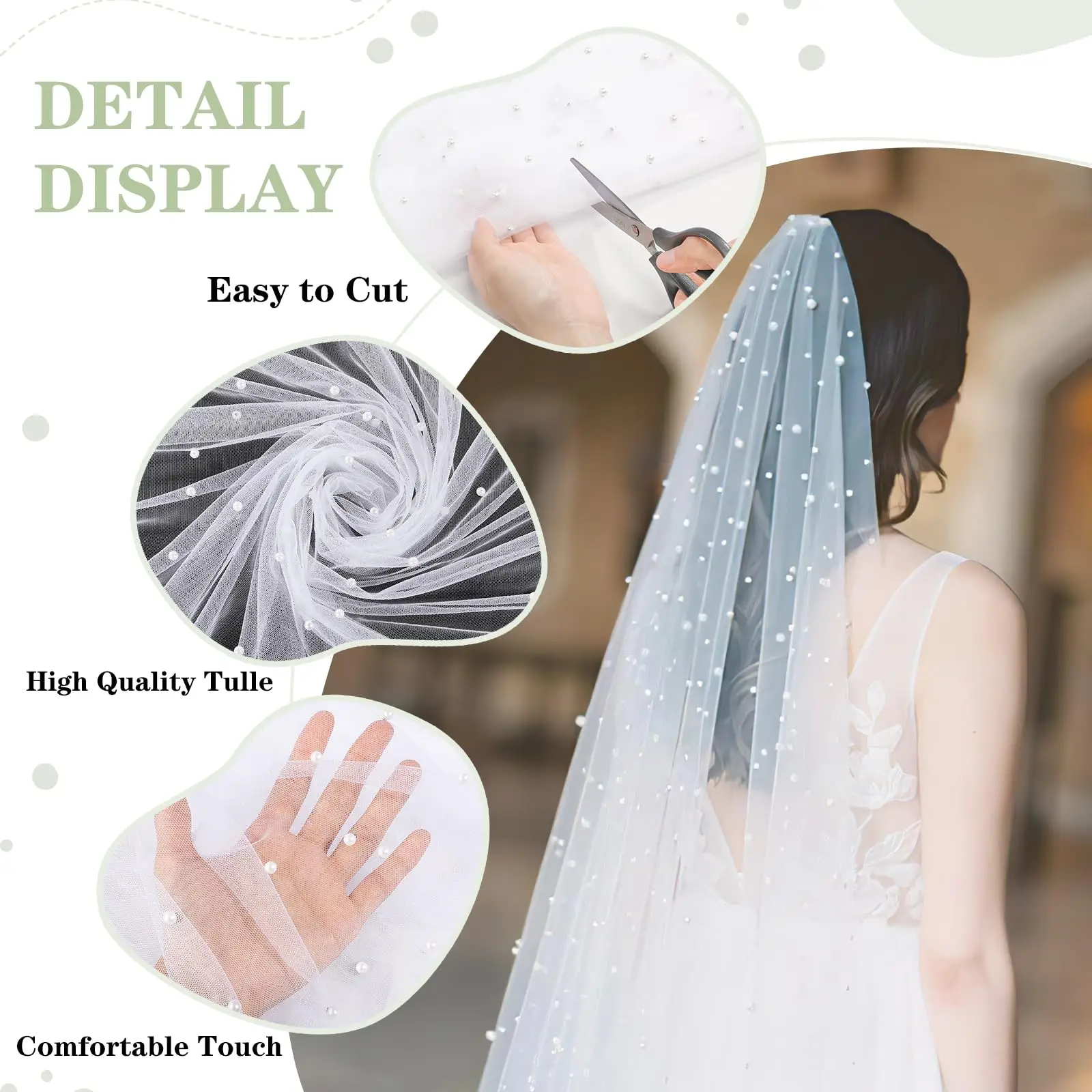 White Pearl Tulle Fabric Sheer Mesh Fabric Bridal Veil Wedding Table Decorations for Wedding Sewing DIY Crafts Gowns Crafts