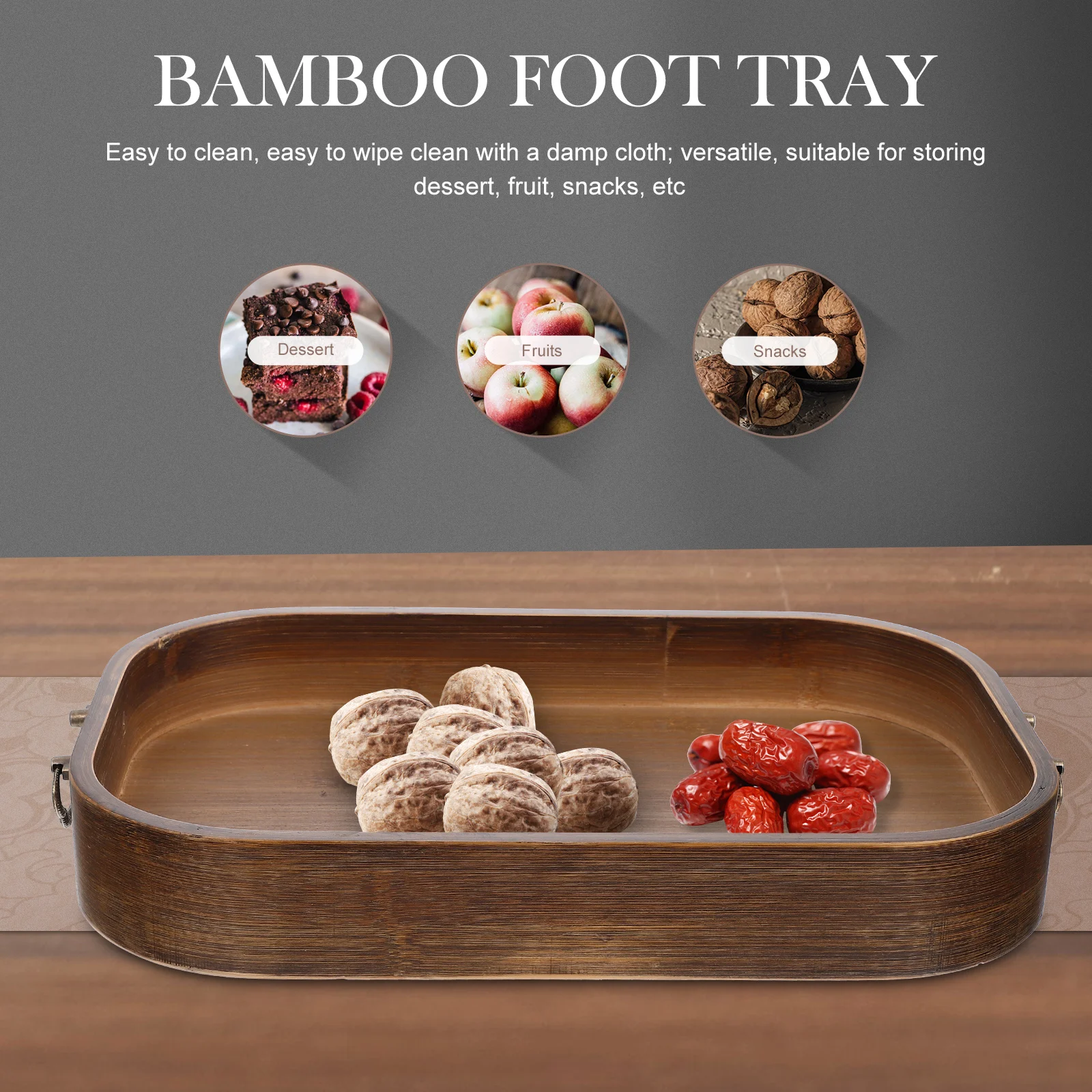 

Vintage Bamboo 33cm Bamboo Serving Tray Retro Home Decor Storage Dessert Fruit Snack Tray Kitchen Bar Accessories