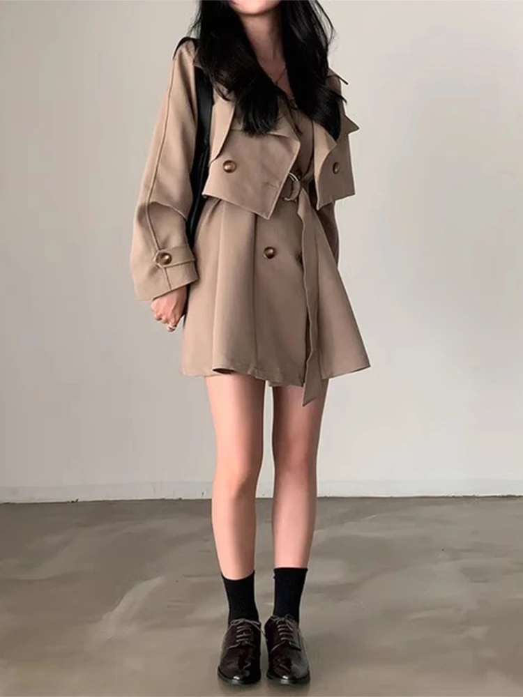 Chic Autumnal Vintage Double-Breasted Vest Dr Women's Loose ort Jaet Outerwear Faionable Commute Sle Clothing