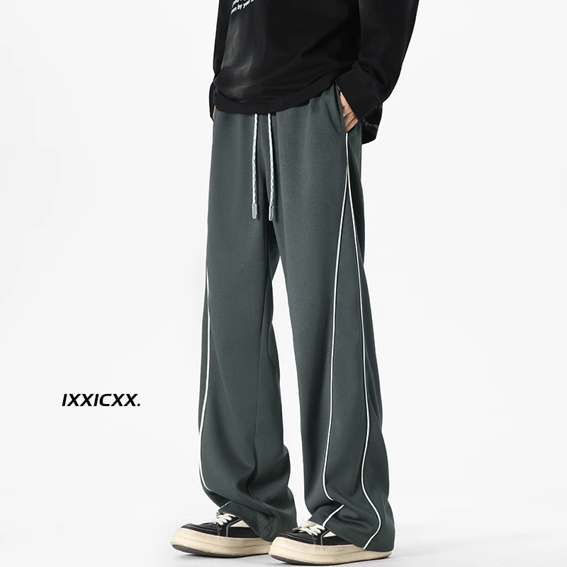 Clean Fit Sweatpants for Men Trendy Side Piping Spliced Straight Leg Pants All-matching Casual Jogging Outdoor Trouser