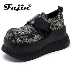 Fujin 7cm Denim Print panno in pelle sintetica comoda piattaforma zeppa pompe Chunky Sneaker High Brand primavera autunno scarpe Casual