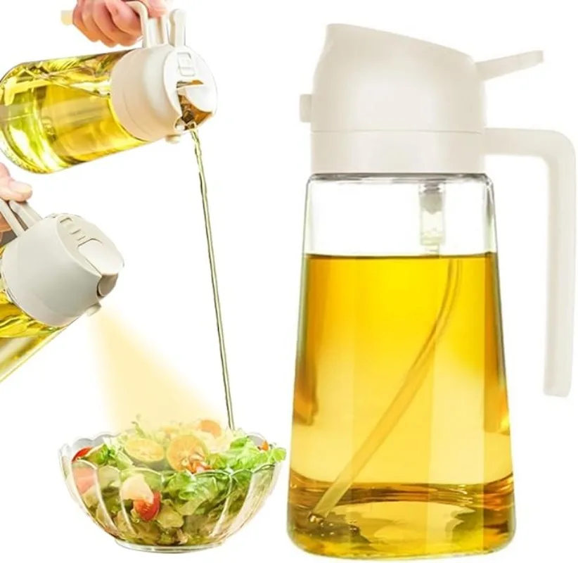 Pulverizador de aceite de cocina 2 en 1, botella dispensadora de vidrio mejorado para pulverización, freidora de aire para cocina, ensalada, barbacoa y hornear