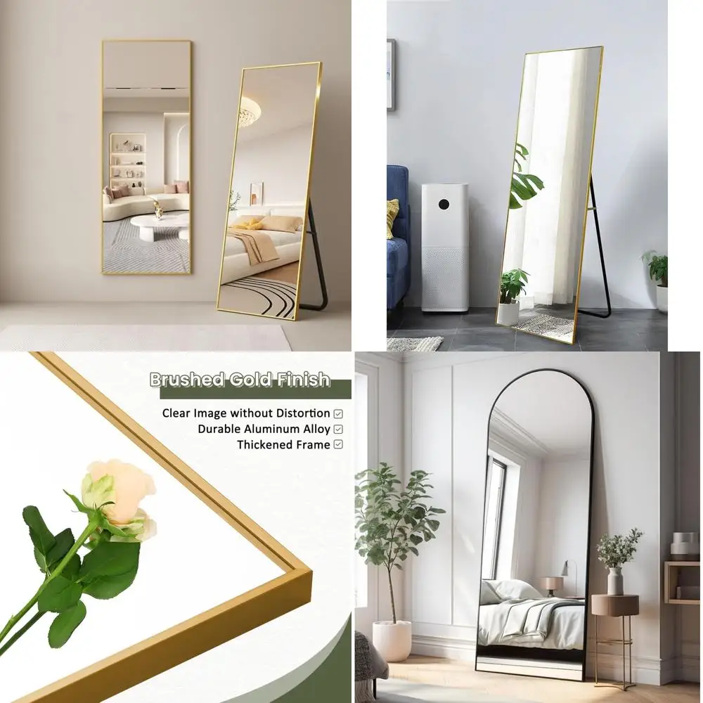 Miroir mural doré sur toute la longueur, 64 x 21, autoportant ou mural, idéal pour les chambres et les dressings