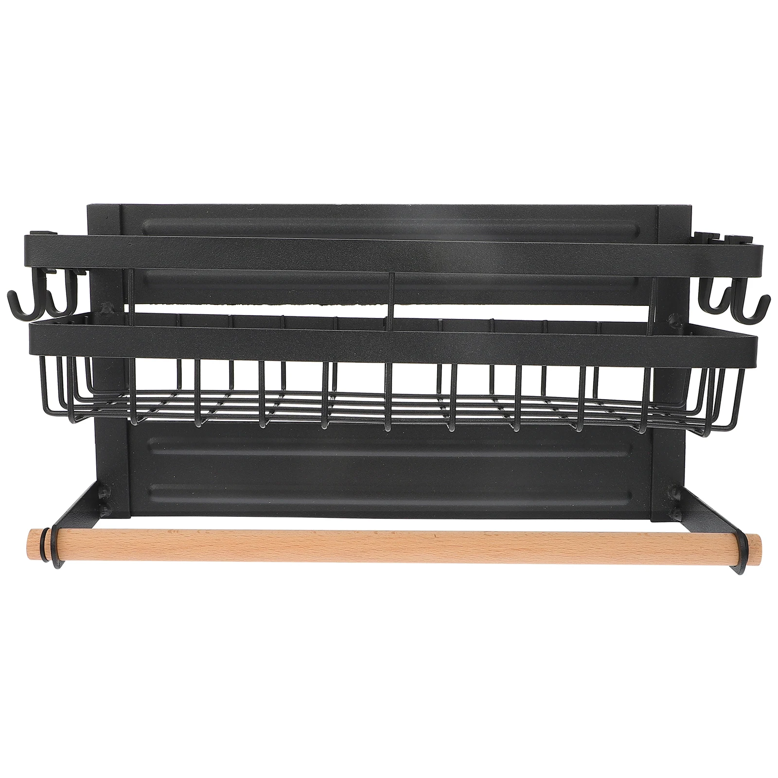 

Wall Mounted Storage Rack Black Wooden Magnetic Organizer Large Capacity Kitchen Shelving No Punch Design Strong Bearing Smooth