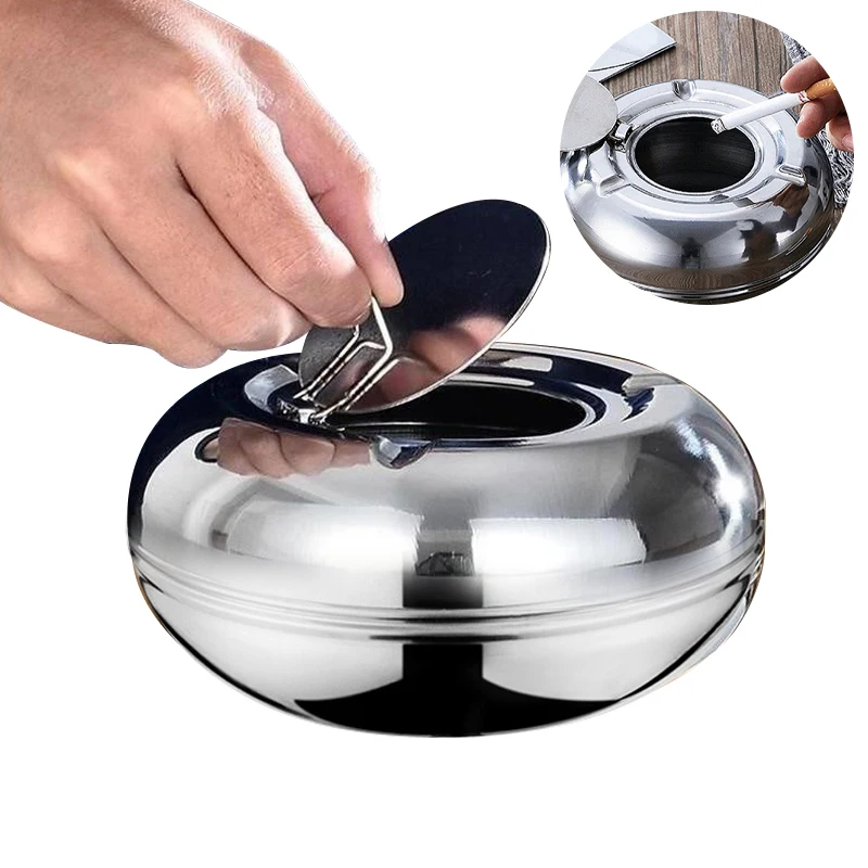 2024 New Stainless Steel Ashtray with Lid Detachable Outdoor Cigarettes Tray Holder for Home Bedroom Office Decoration Gift