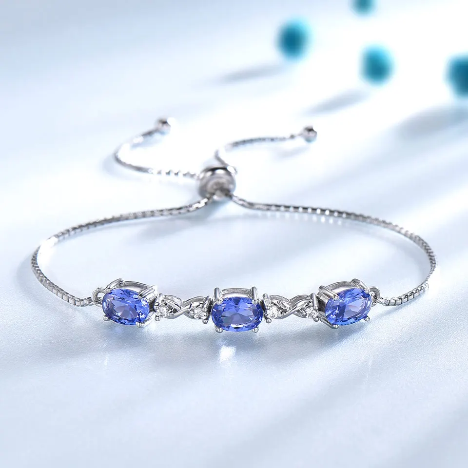 

Three Oval Nano Tanzanite 925 Sterling Silver Adjustable Bracelet Custom Fashion Jewelry 925 Silver Cubic Zirconia Women Bracele