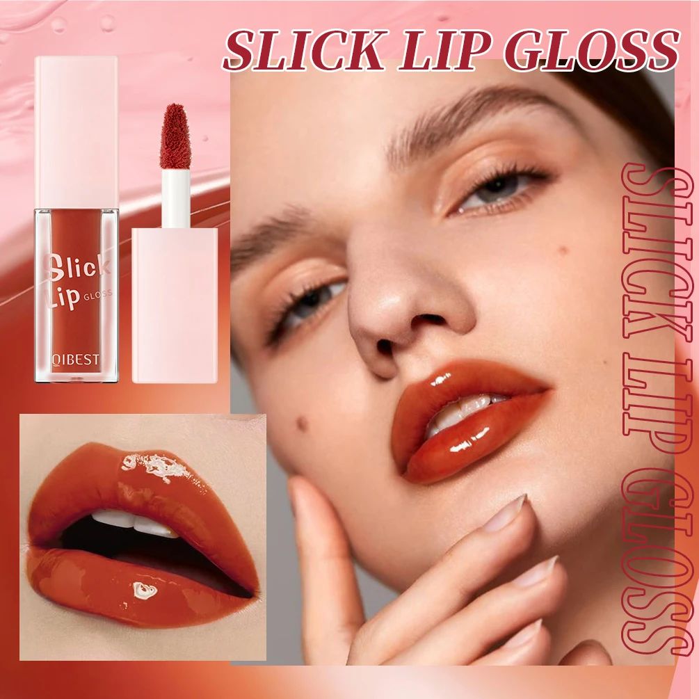 QIBEST Slick Lip Gloss, Hidratante Vidro Water Gloss, Sexy Plump Lip Maquiagem, Espelho Glaze Lasting Lipgloss Oil, pigmento colorido