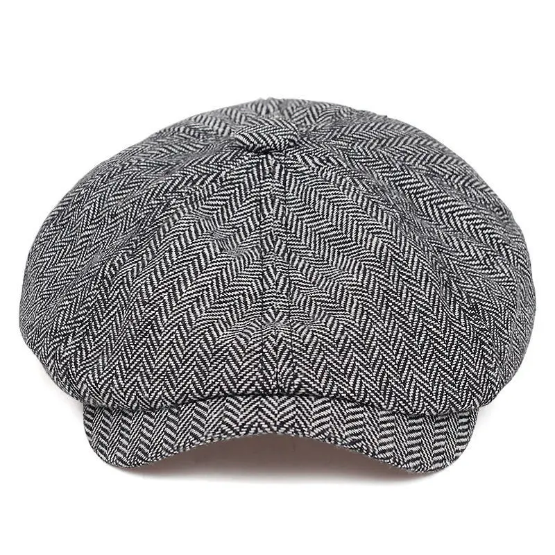 Newsboy Cap Flat Top Herringbone Tweed Wool Baker Boy Peaky Blinders Berets Flat Peaked Cap Adjustable Taxi Driver Hat